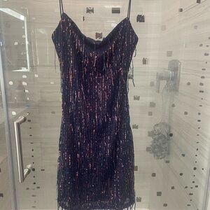Elegant Sequin Dress in Black and Pink